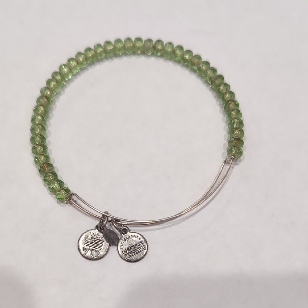 Alex and Ani Green Beaded Silver Expandable Bracelet